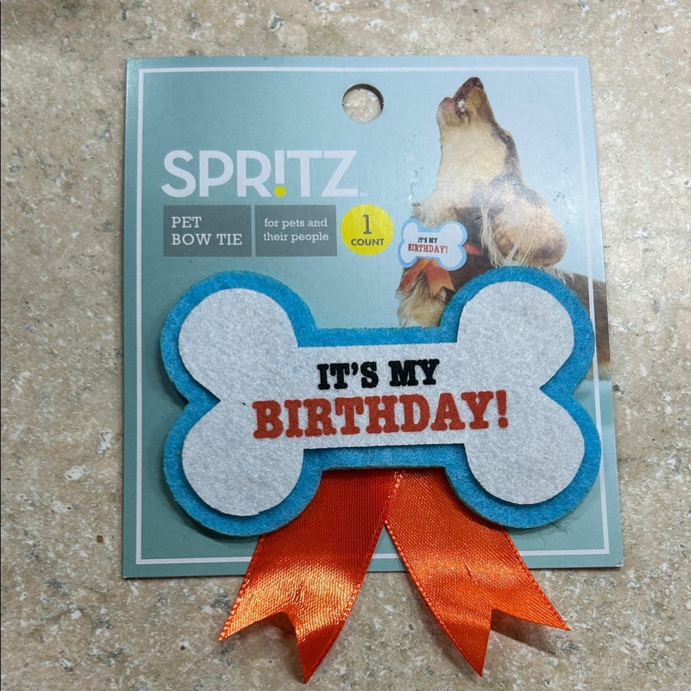 Spritz Blue and Orange Pet Birthday Bow Tie